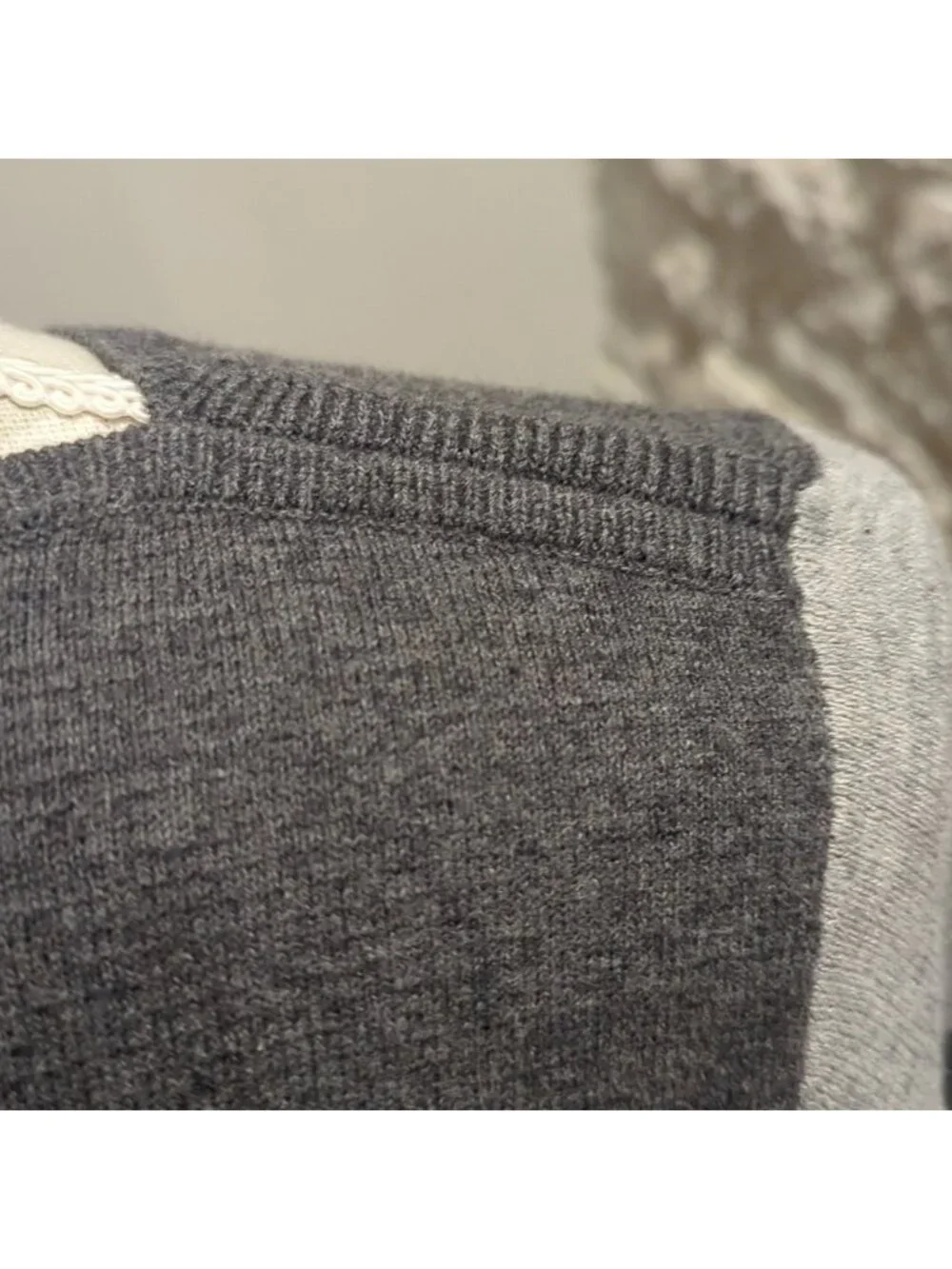 Bleu Gray Women’s Sweater / Size Small / Boat Neck Collar / Grey Striped